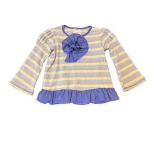 Freckles + Kitty Girls Striped Ruffle Top in Yellow/Purple Long Sleeve Size 4